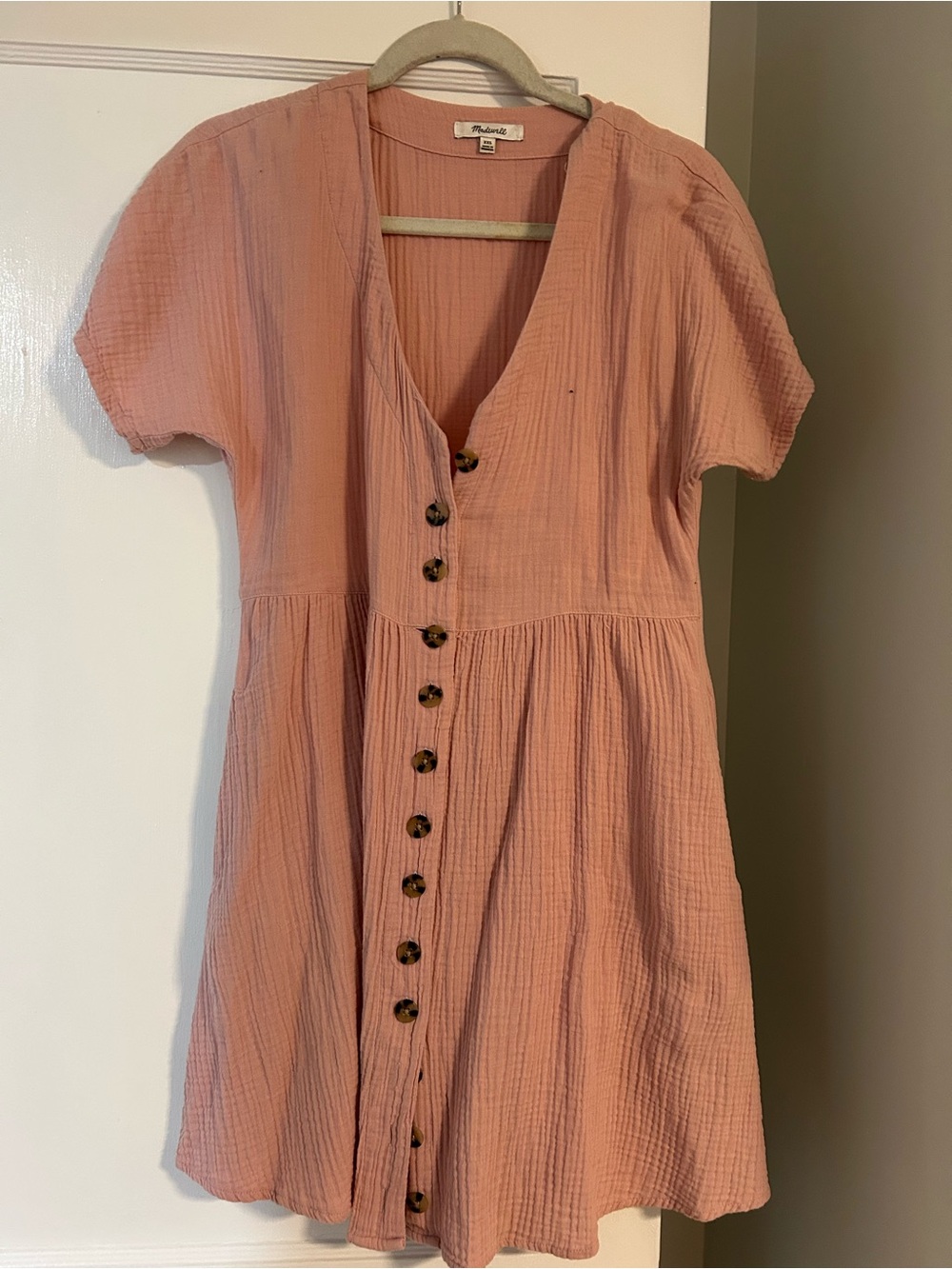 Madewell Dusty Rose Short-Sleeve Button-Front Dress